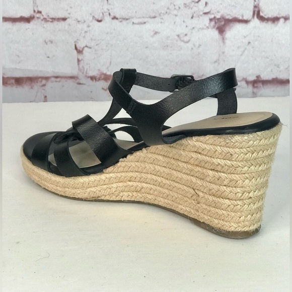 ROCK & CANDY  Fola Espadrille Jute Wrapped Wedge Sandals 8.5 Black faux leather - Picture 6 of 16